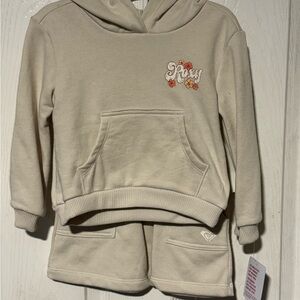 Roxy Cream Hoodie and Shorts Set with Floral Logo